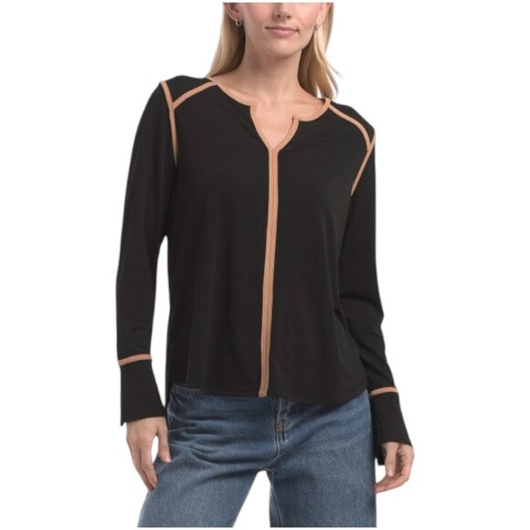 RIO & RIAN Long Sleeve Top With Contrast Piping - Picture 1 of 2
